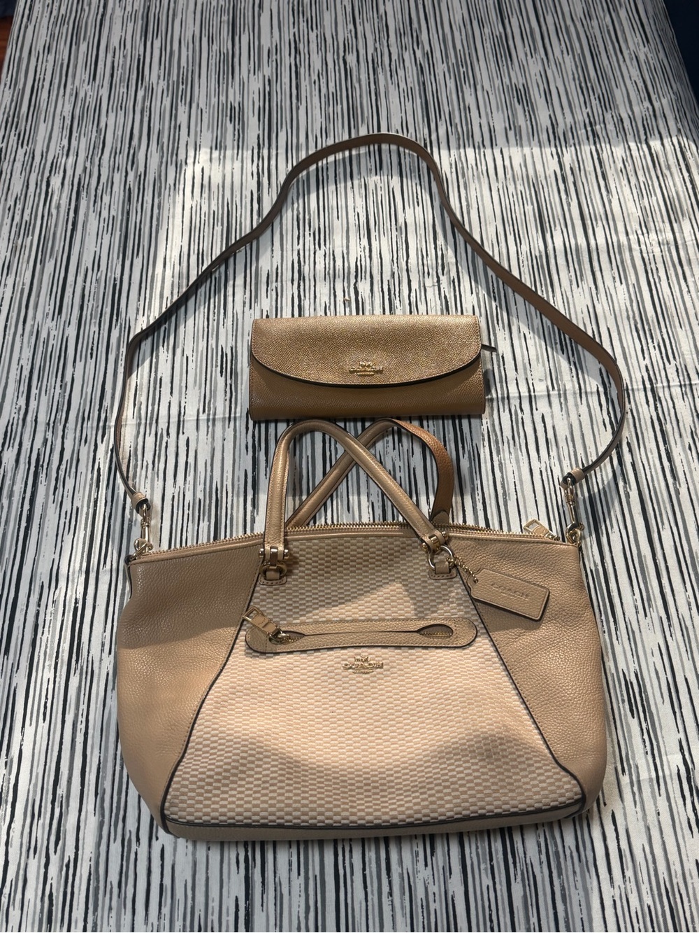 Coach Beige Pebbled Leather Satchel with Matching Wallet